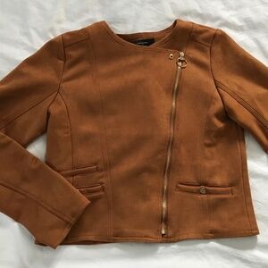 Haute Monde Faux Suede Moto Jacket Cognac Brown Zip Front Size M
